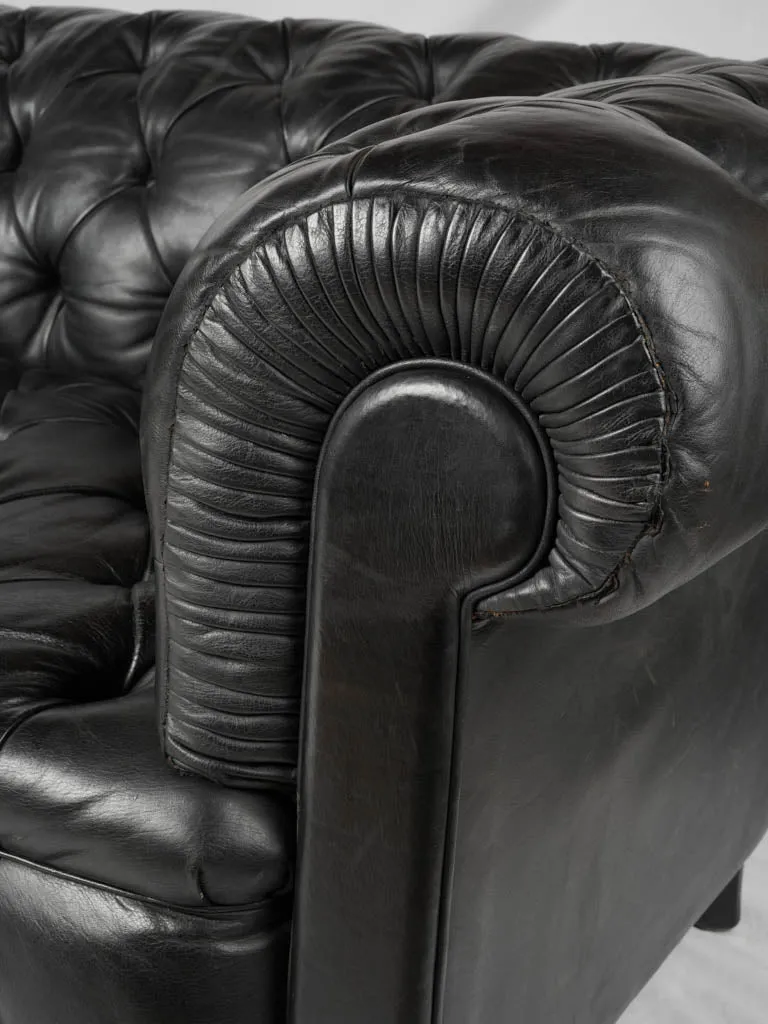1960s black leather Chesterfield sofa - 2 seat - 68"