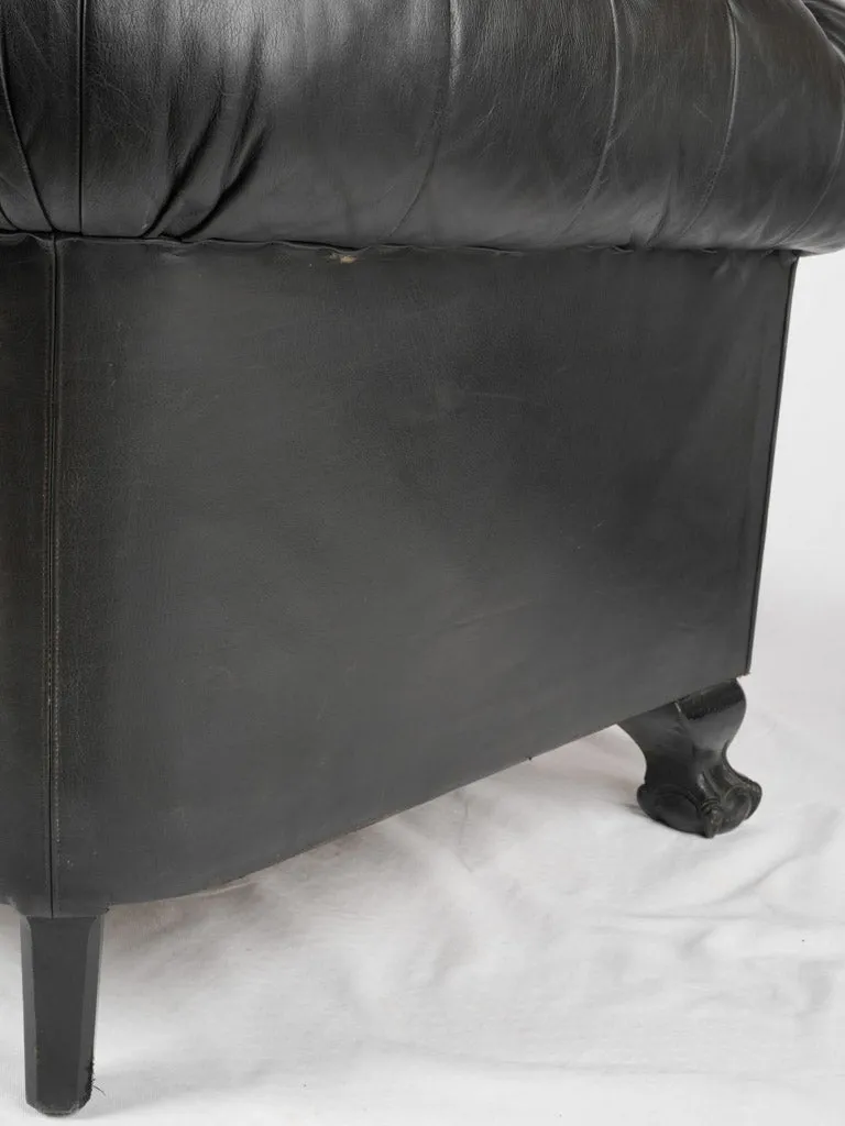 1960s black leather Chesterfield sofa - 2 seat - 68"