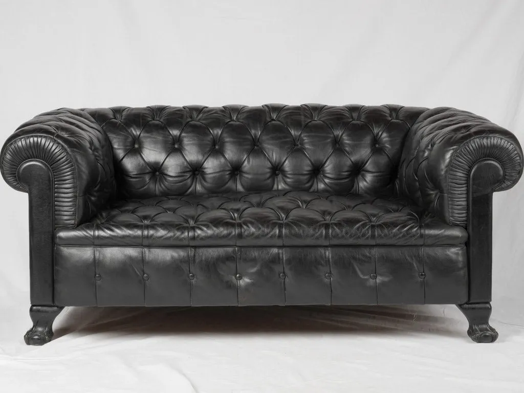 1960s black leather Chesterfield sofa - 2 seat - 68"