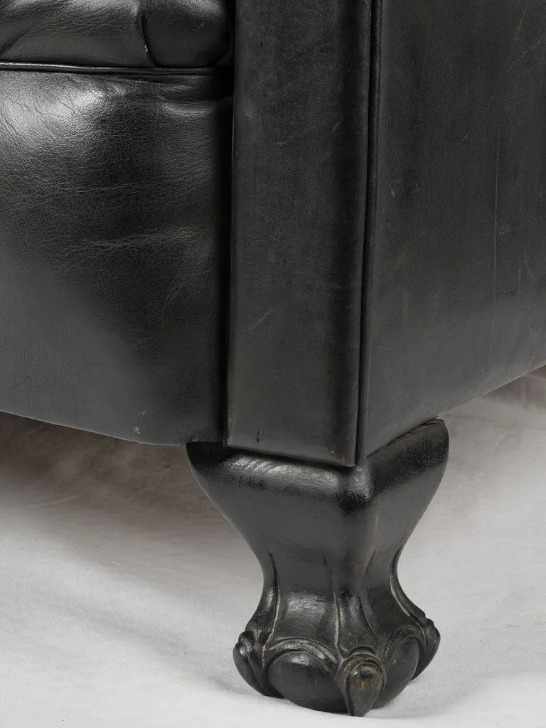 1960s black leather Chesterfield sofa - 2 seat - 68"