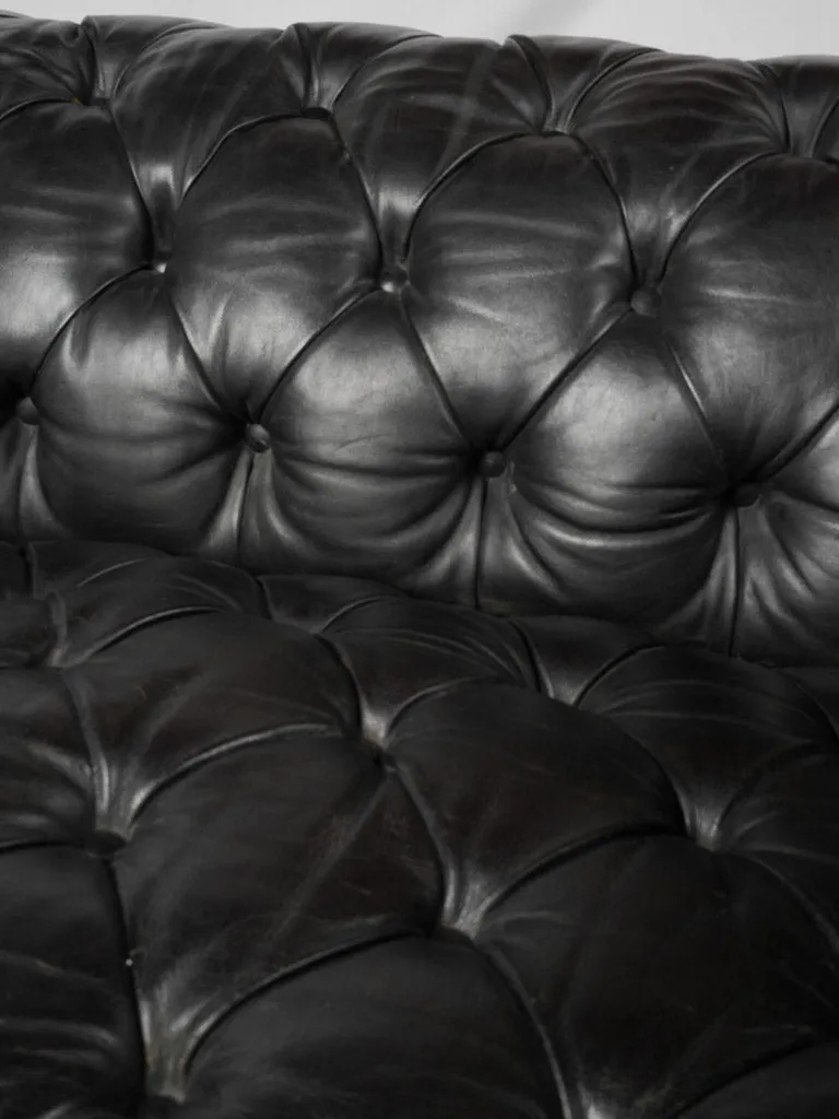1960s black leather Chesterfield sofa - 2 seat - 68"