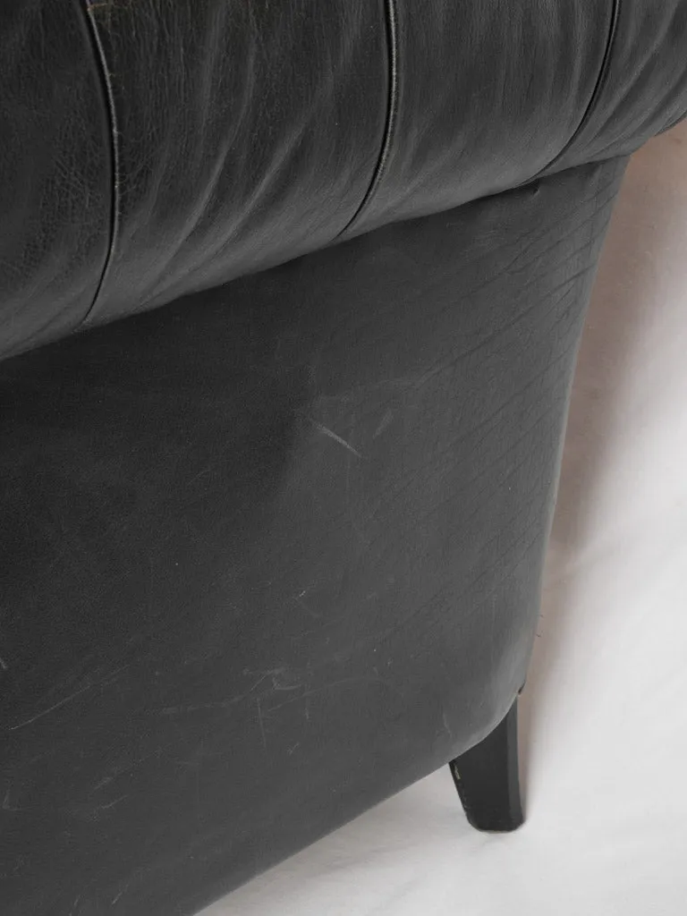 1960s black leather Chesterfield sofa - 2 seat - 68"