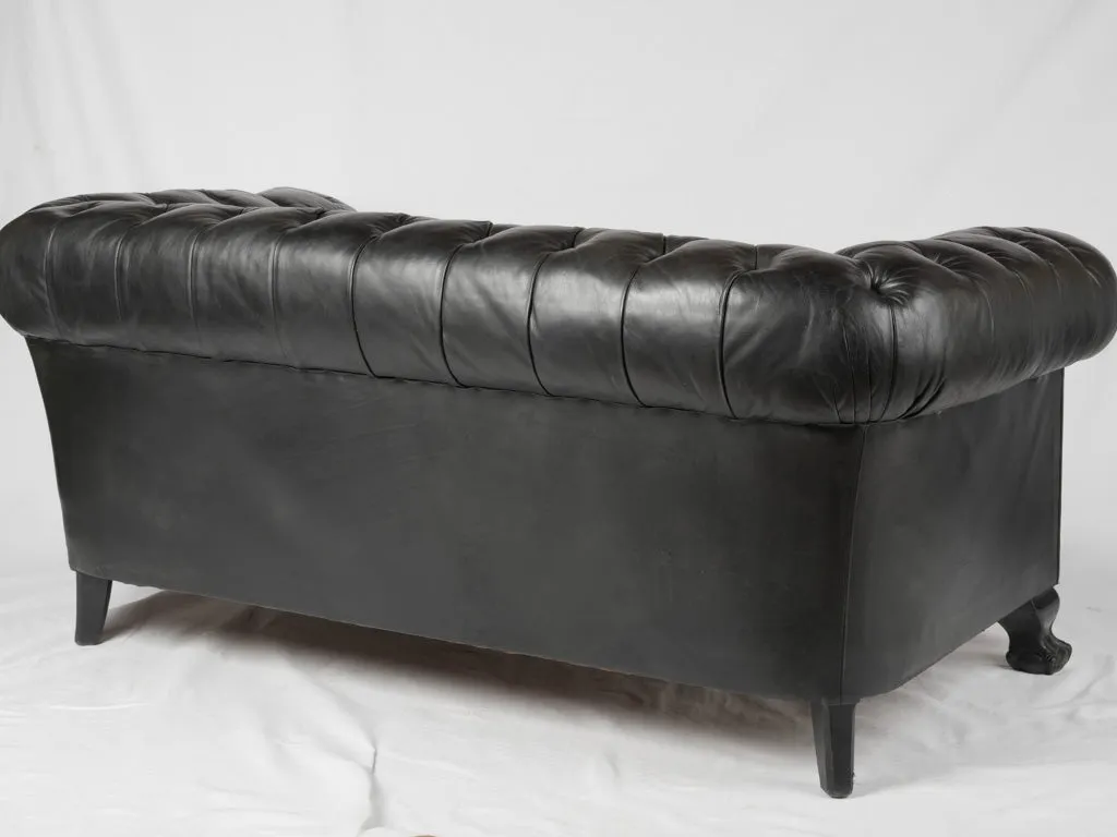1960s black leather Chesterfield sofa - 2 seat - 68"