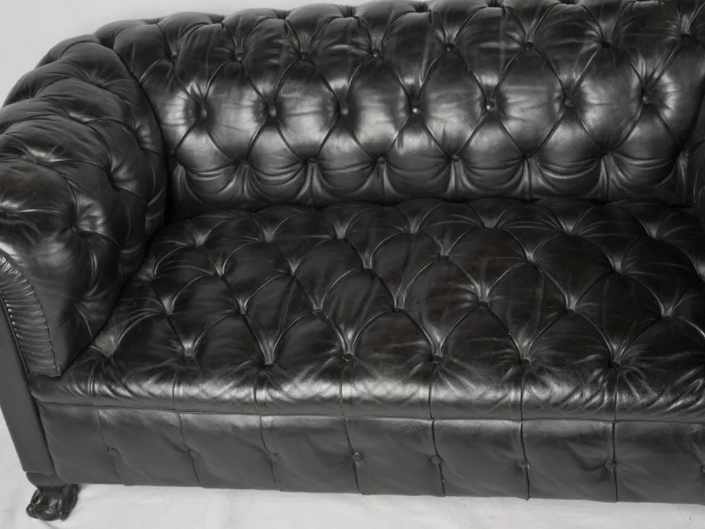 1960s black leather Chesterfield sofa - 2 seat - 68"