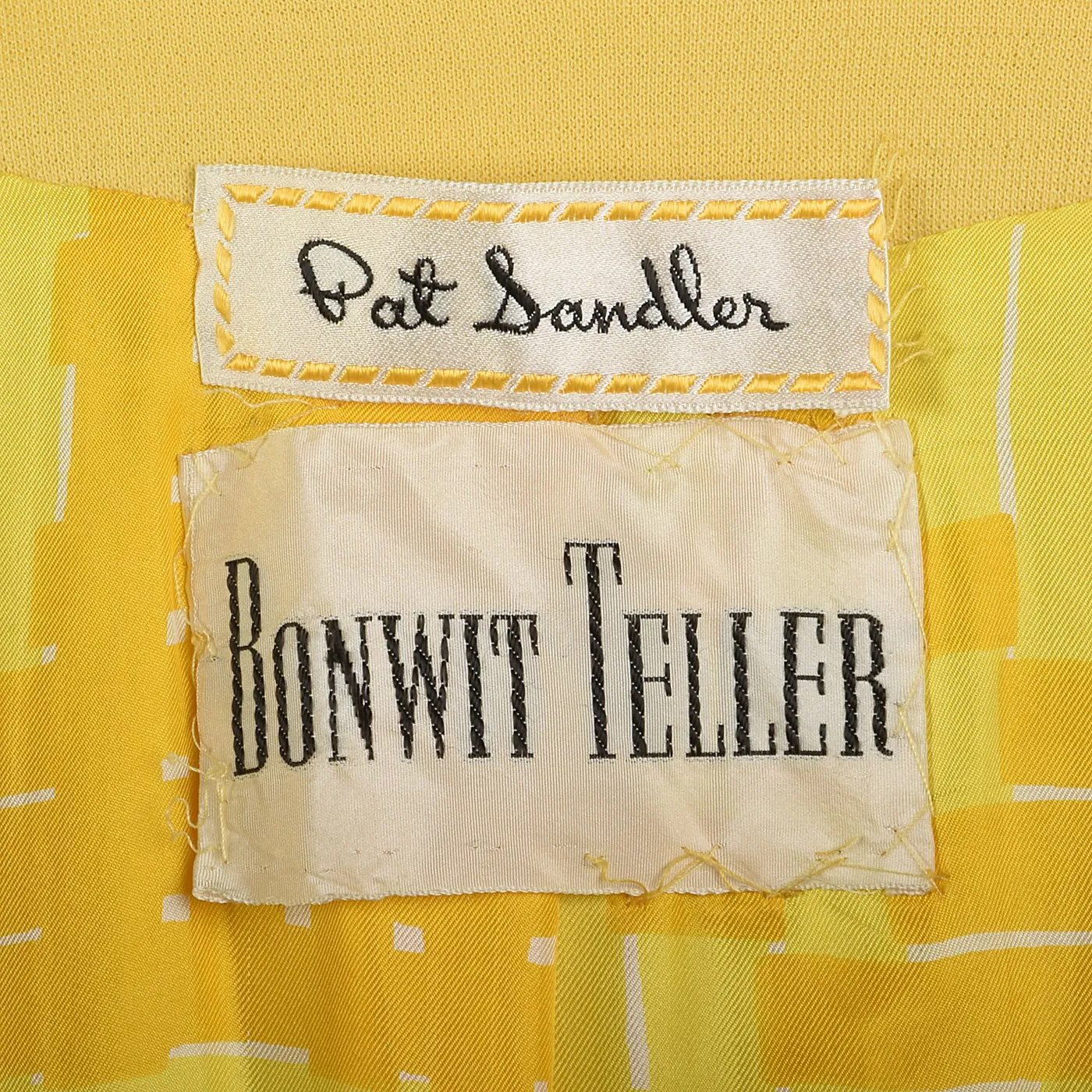 1960s Pat Sandler Bonwit Teller Yellow Silk Dress and Coat Set