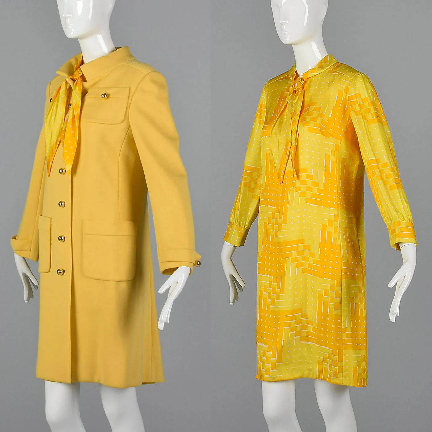 1960s Pat Sandler Bonwit Teller Yellow Silk Dress and Coat Set