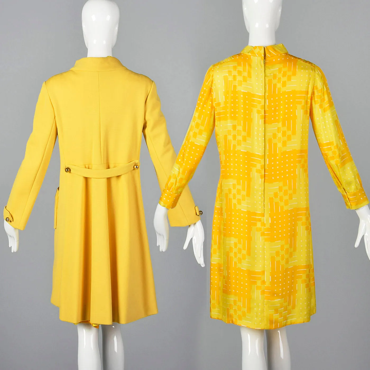 1960s Pat Sandler Bonwit Teller Yellow Silk Dress and Coat Set
