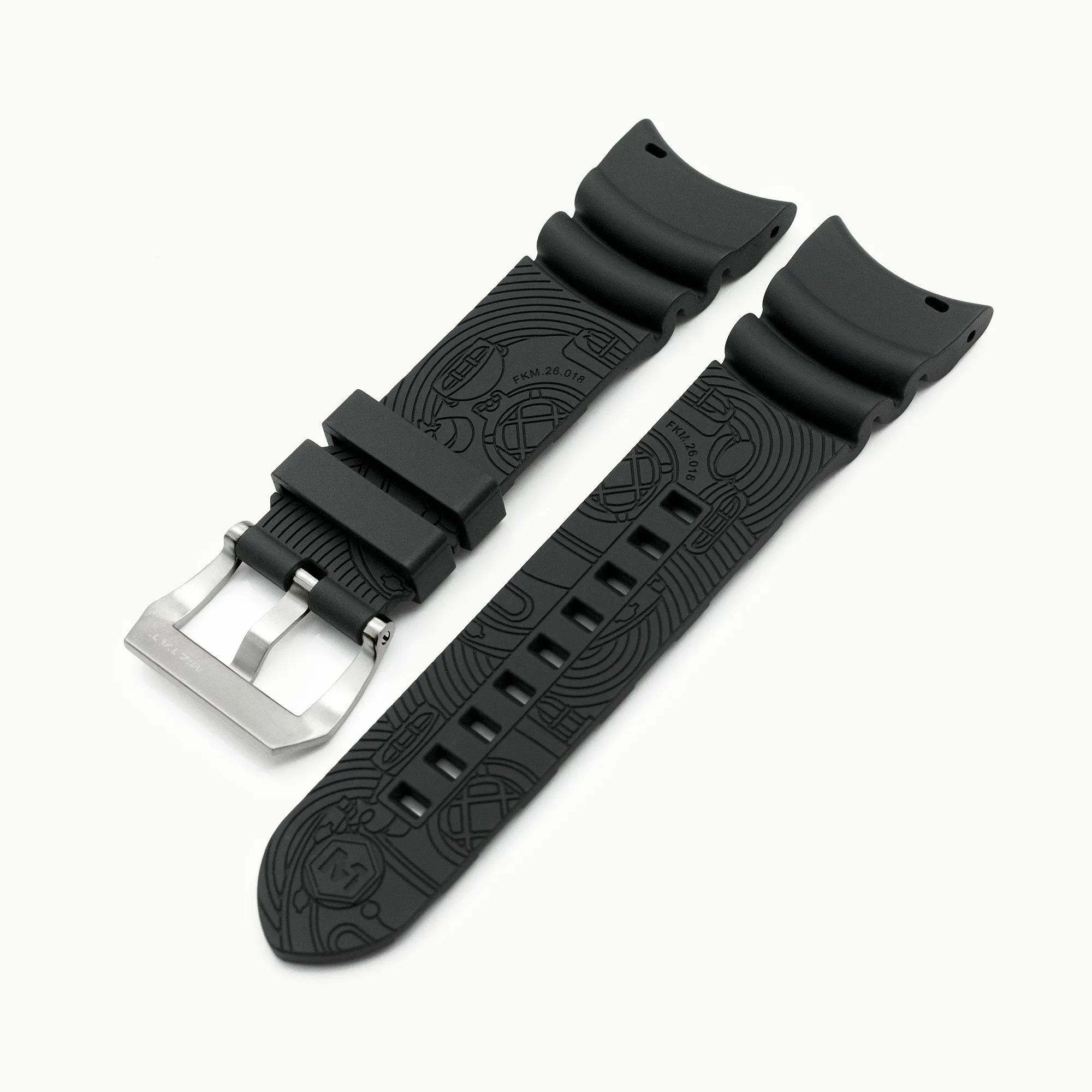 26mm Q.R. Firewave Resilient Curved End FKM rubber Watch Strap, Black