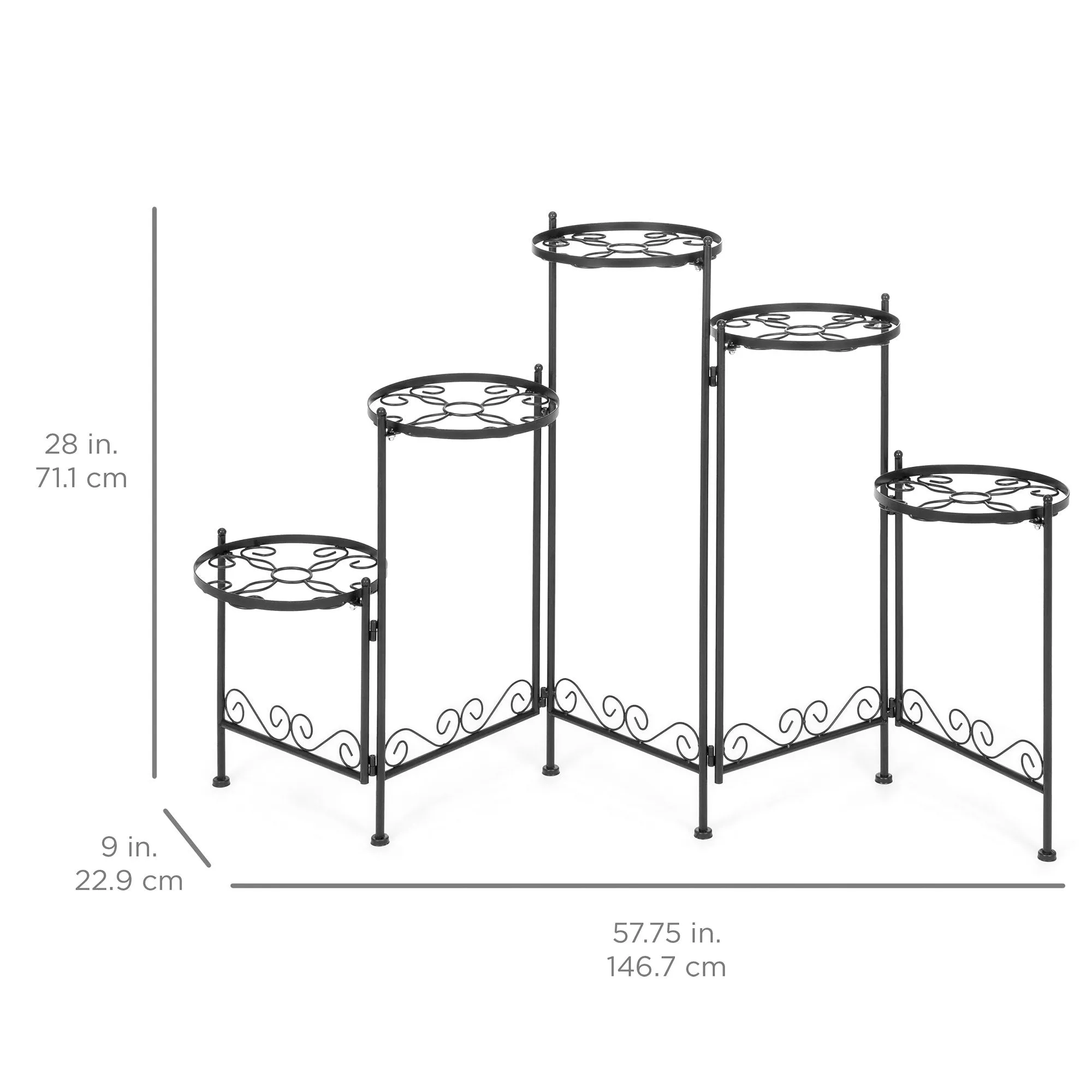 5-Tier Multi-Level Adjustable Folding Metal Plant Stand Display, 28in Tall