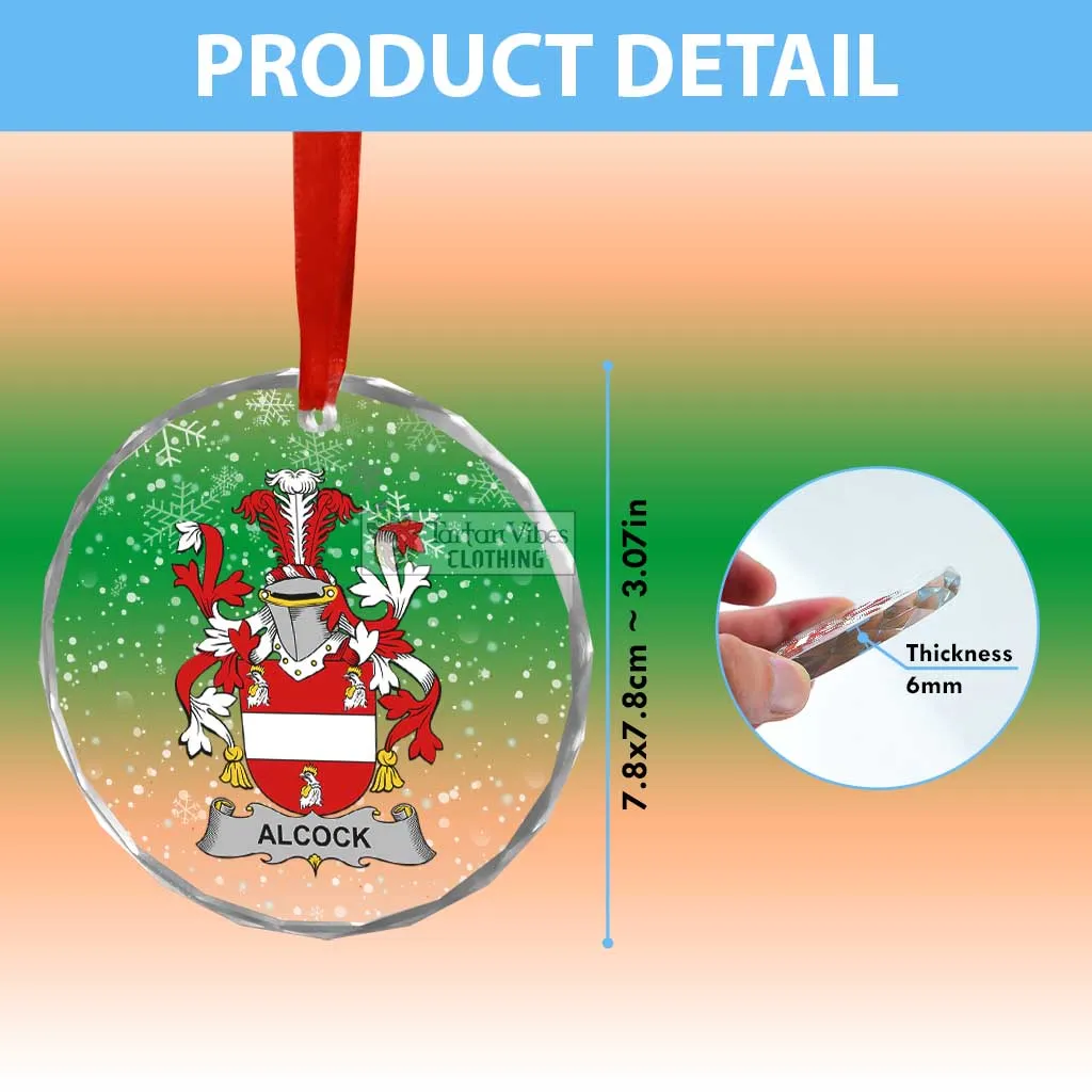 Alcock Irish Clan Christmas Glass Ornament with Coat of Arms