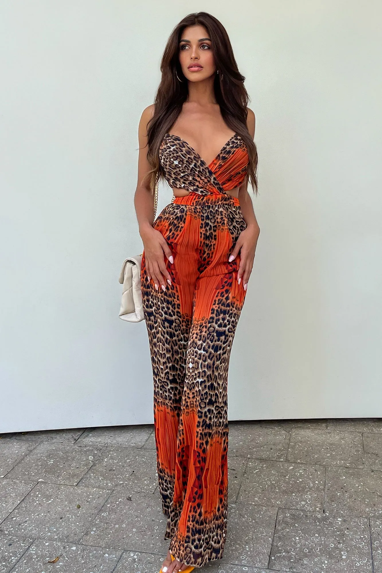 All About Me Leopard Jumpsuit - Orange/combo