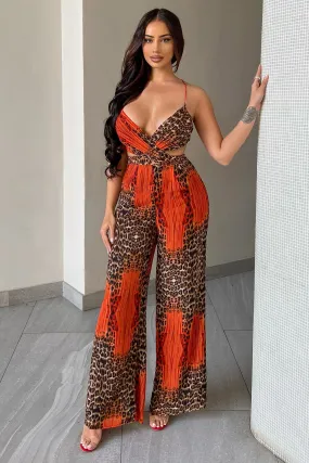 All About Me Leopard Jumpsuit - Orange/combo