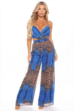 All About Me Leopard Jumpsuit - Royal/combo