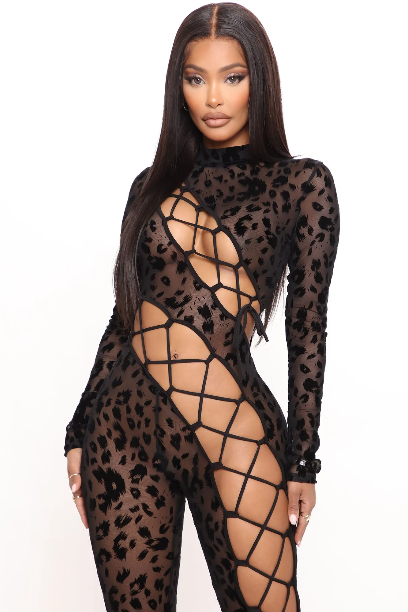 Animal Action Mesh Jumpsuit - Black