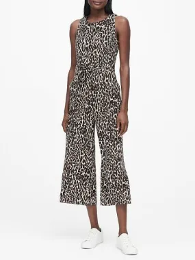 Animal Print Wide-Leg Cropped Jumpsuit in Leopard Print