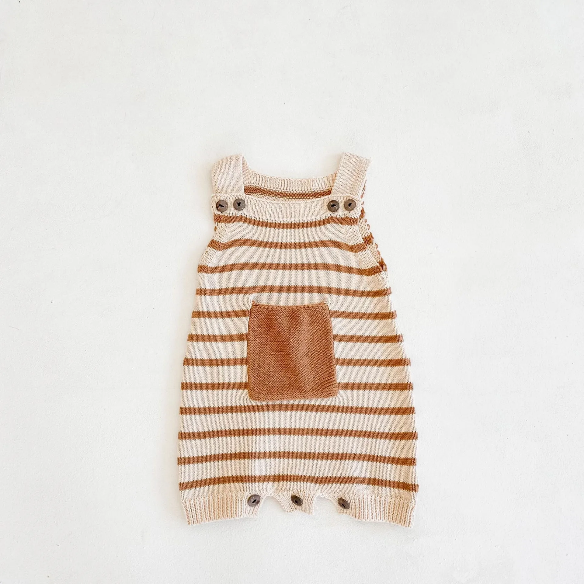 Baby Girl Striped Graphic Knitted Strap Sleeveless Jumpsuit With Pocket by MyKids-USA™