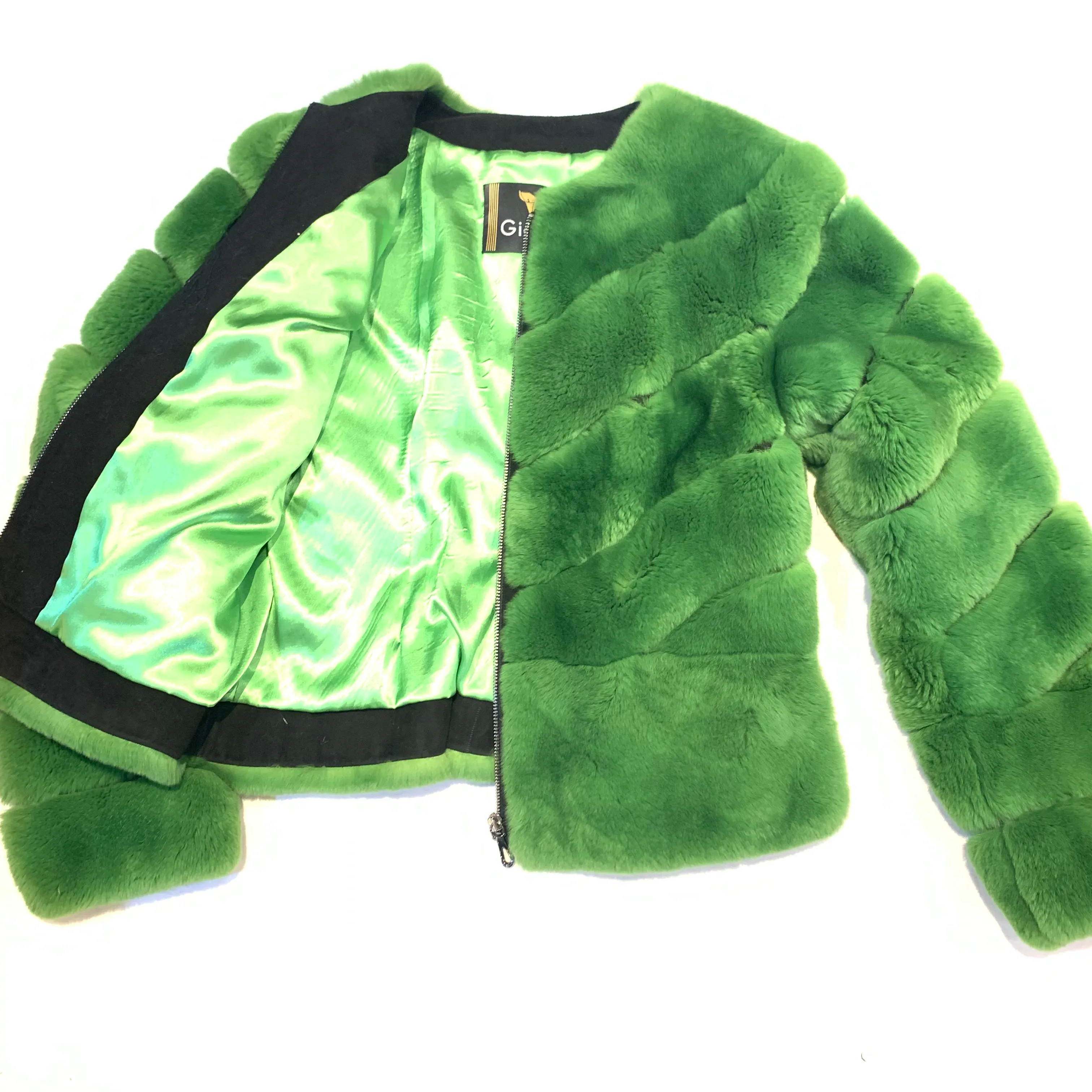 Barya NewYork Ladies Cim Yesil Green Rex Rabbit Fur Coat