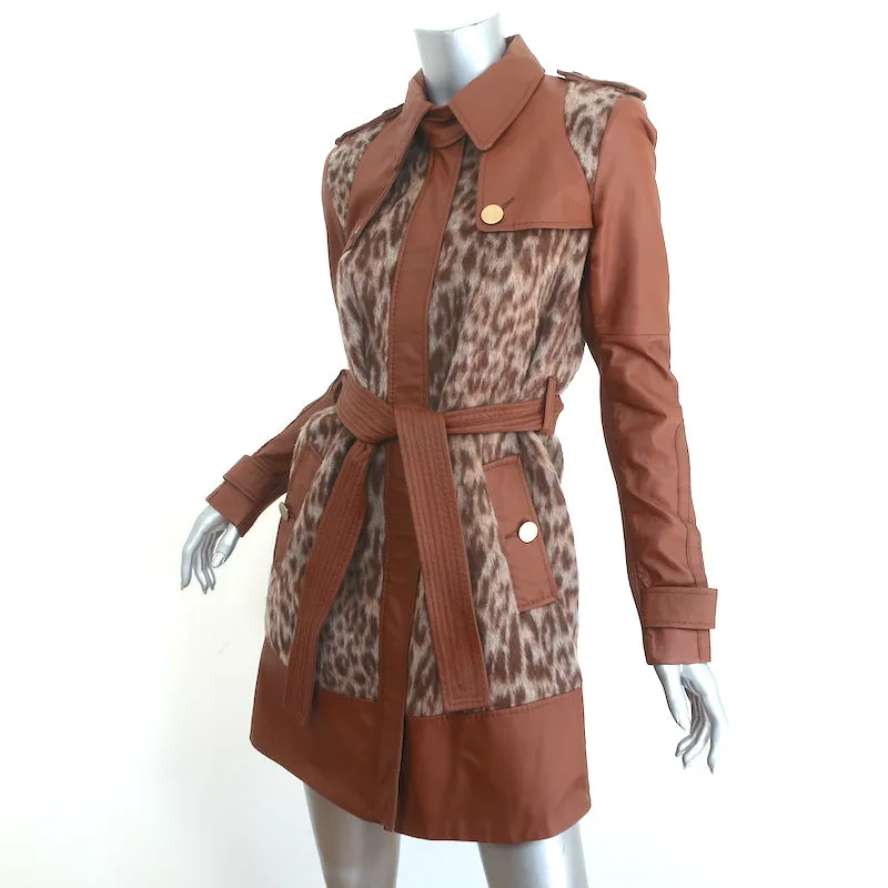 BCBGMAXAZRIA Trench Coat Blake Leopard Faux Fur & Leather Size Extra Small NEW