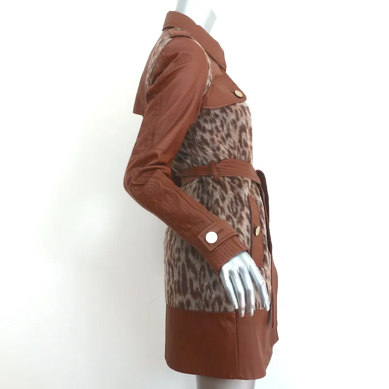 BCBGMAXAZRIA Trench Coat Blake Leopard Faux Fur & Leather Size Extra Small NEW