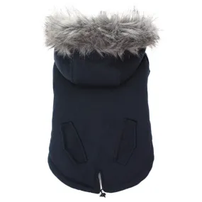 Black Fur Hood Parka Dog Coat