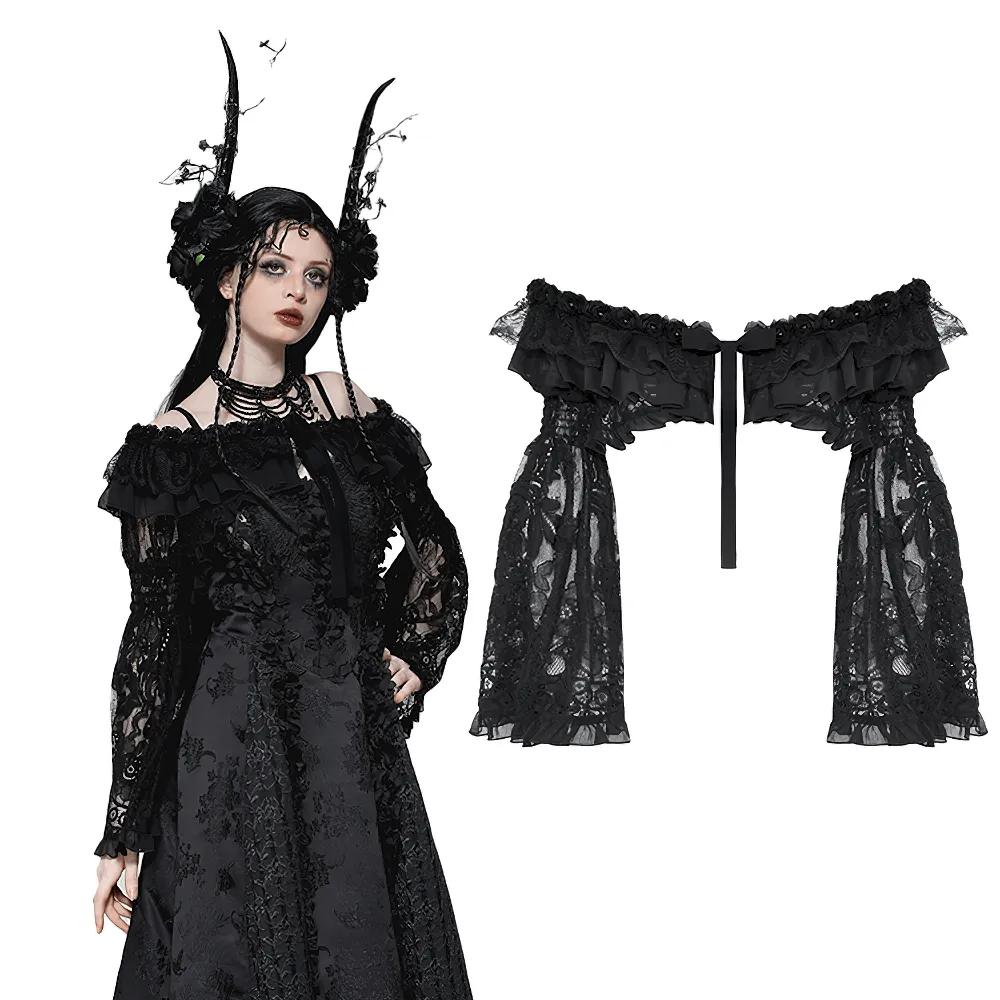 Black Lace Gothic Off-Shoulder Cape with Flared Sleeves