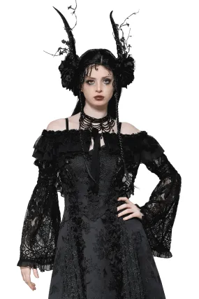 Black Lace Gothic Off-Shoulder Cape with Flared Sleeves