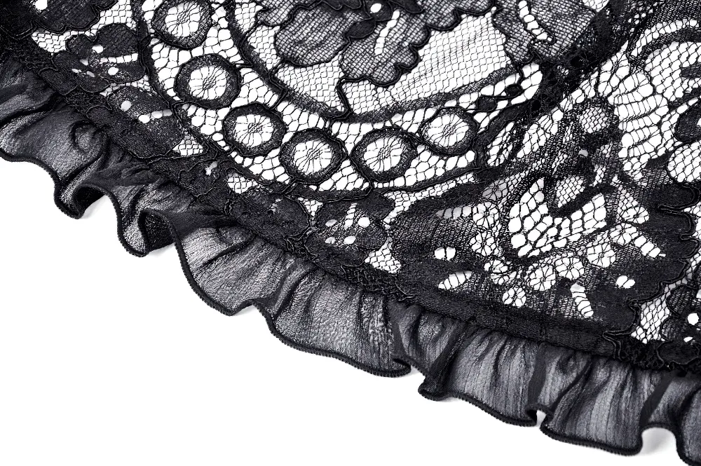 Black Lace Gothic Off-Shoulder Cape with Flared Sleeves