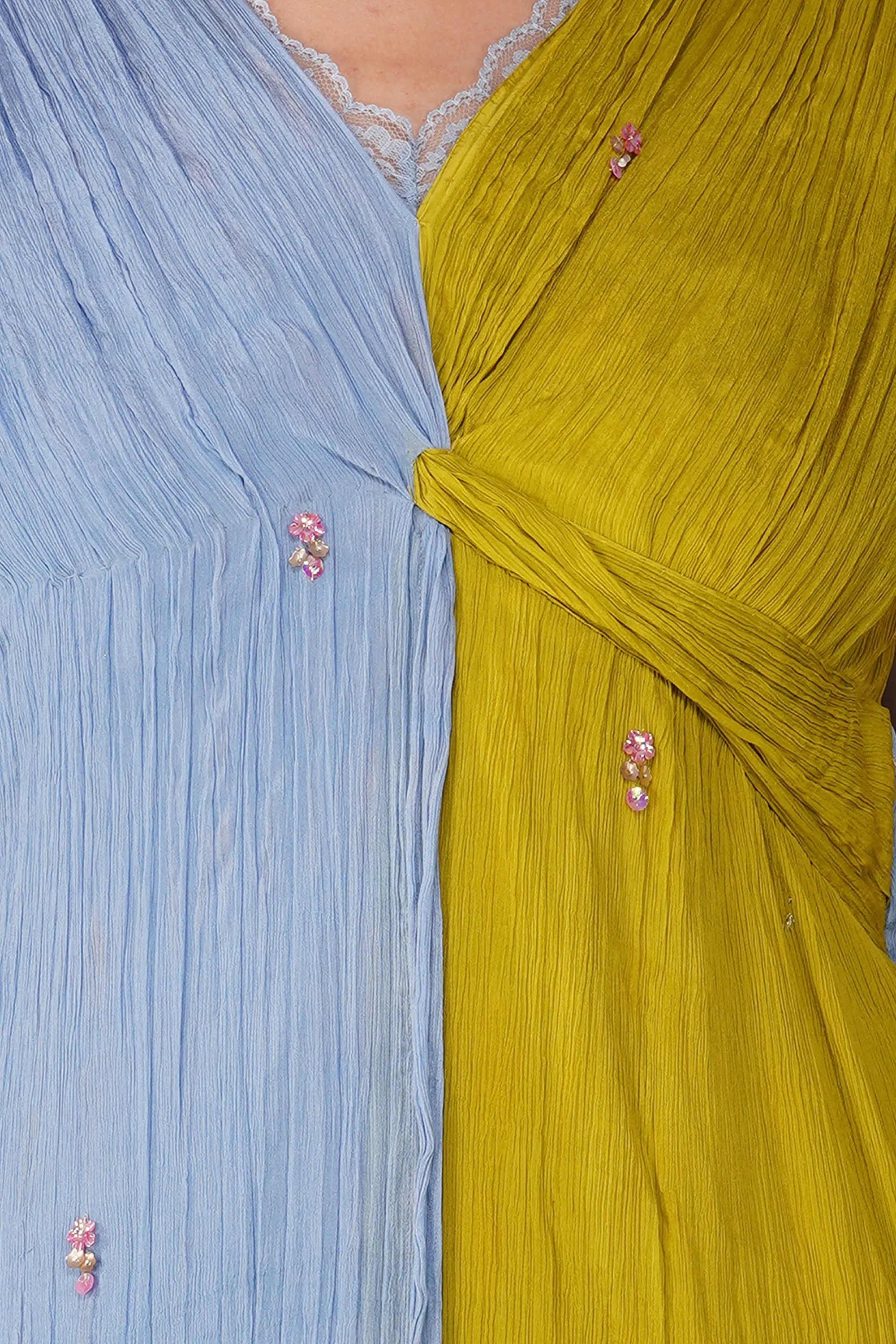 Cosmic Lime flower knotted Kurta and Garara Set