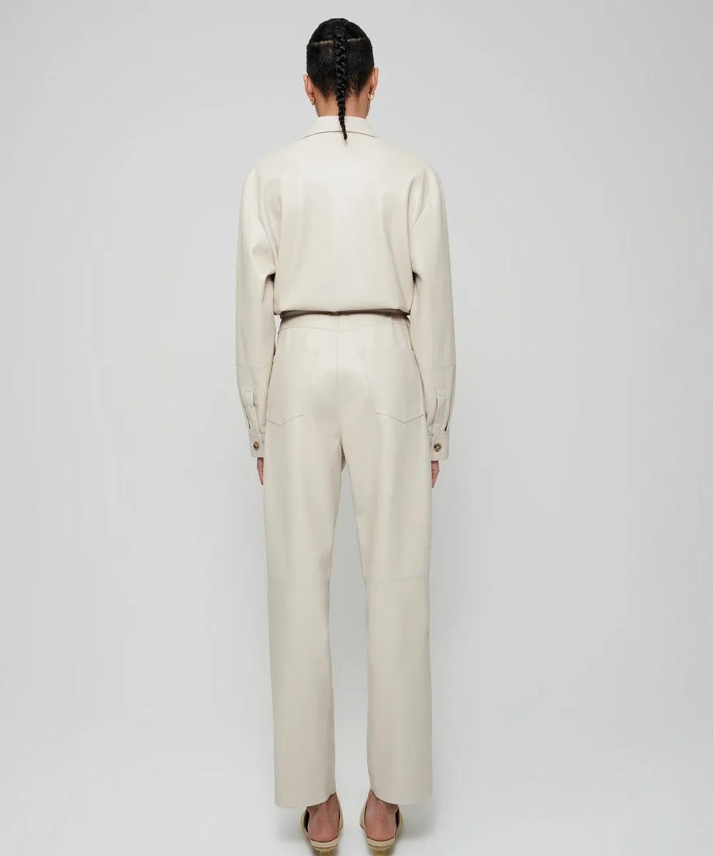 Creme Leather Jumpsuit for Women