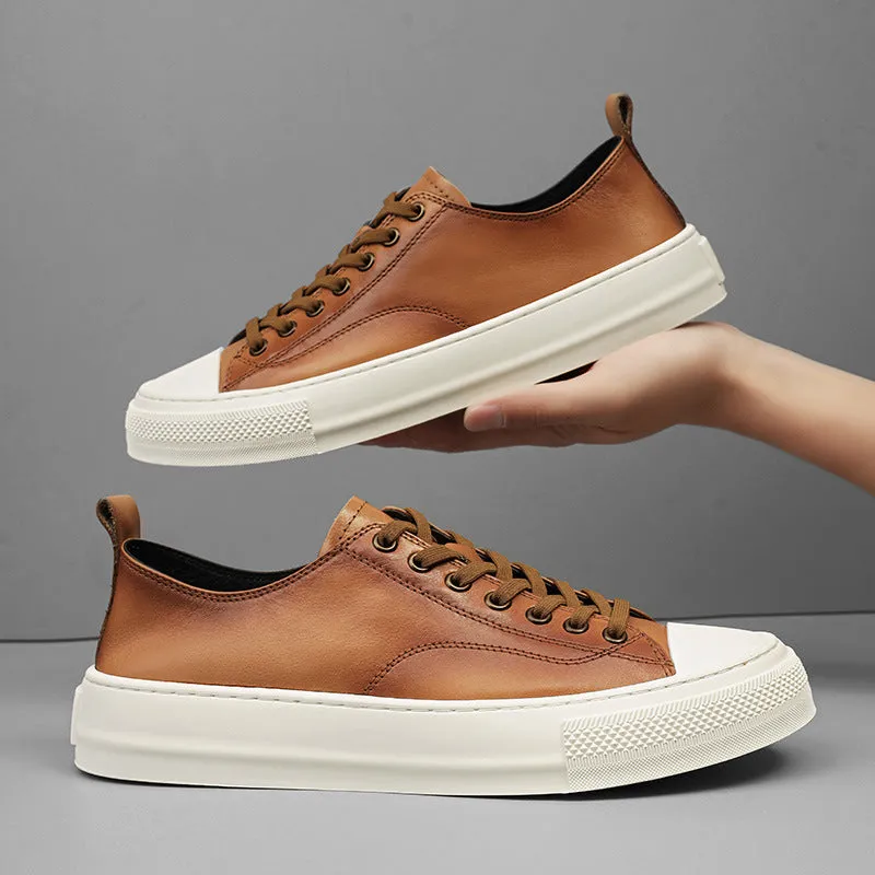DAPPER STREET SUPPLY CO. - Genuine Leather Low-Top Sneakers