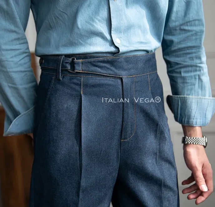 Dark Blue Denim Gurkha Trouser by Italian Vega®