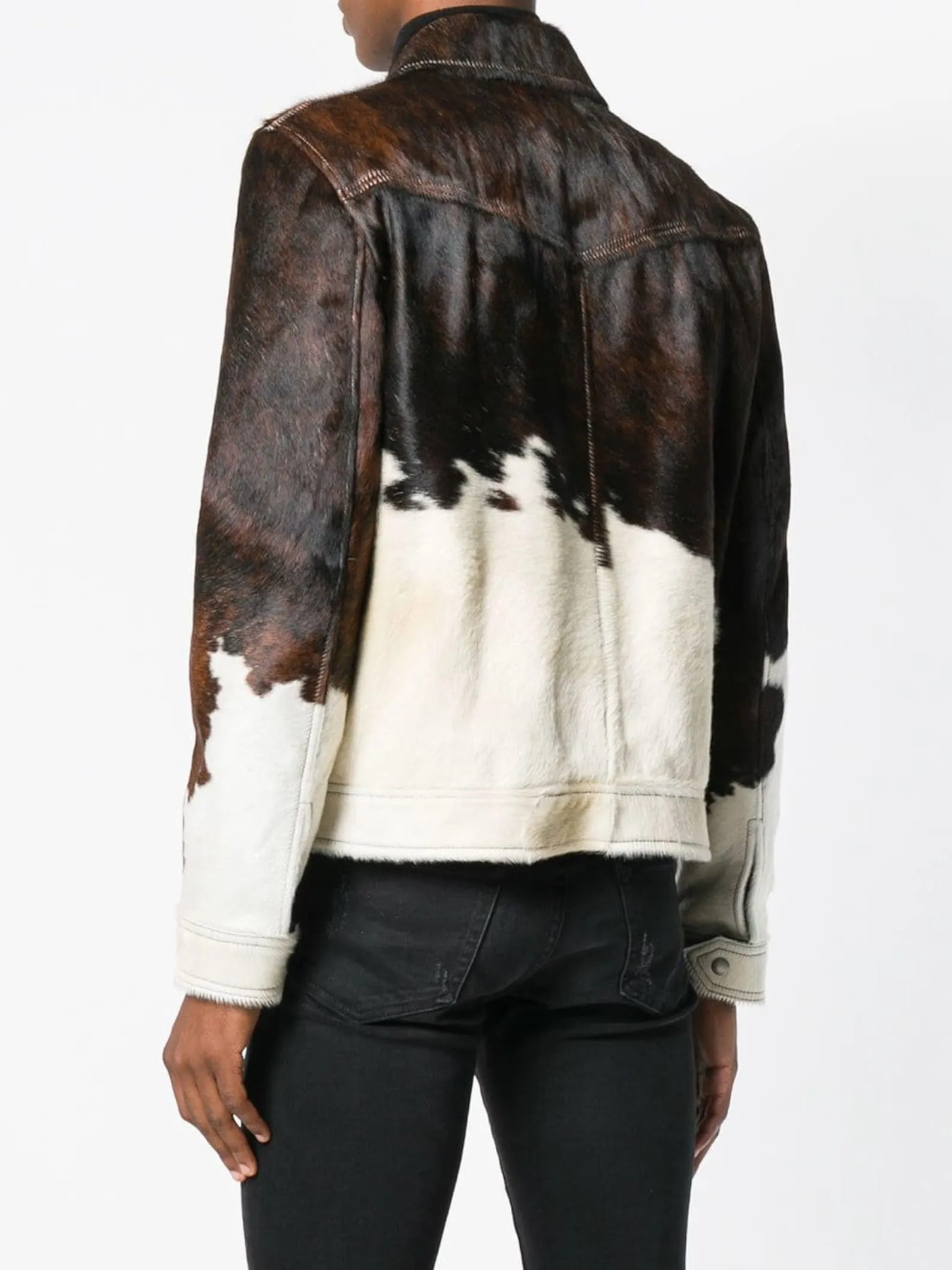 Dark Tricolor Cow Fur Jacket