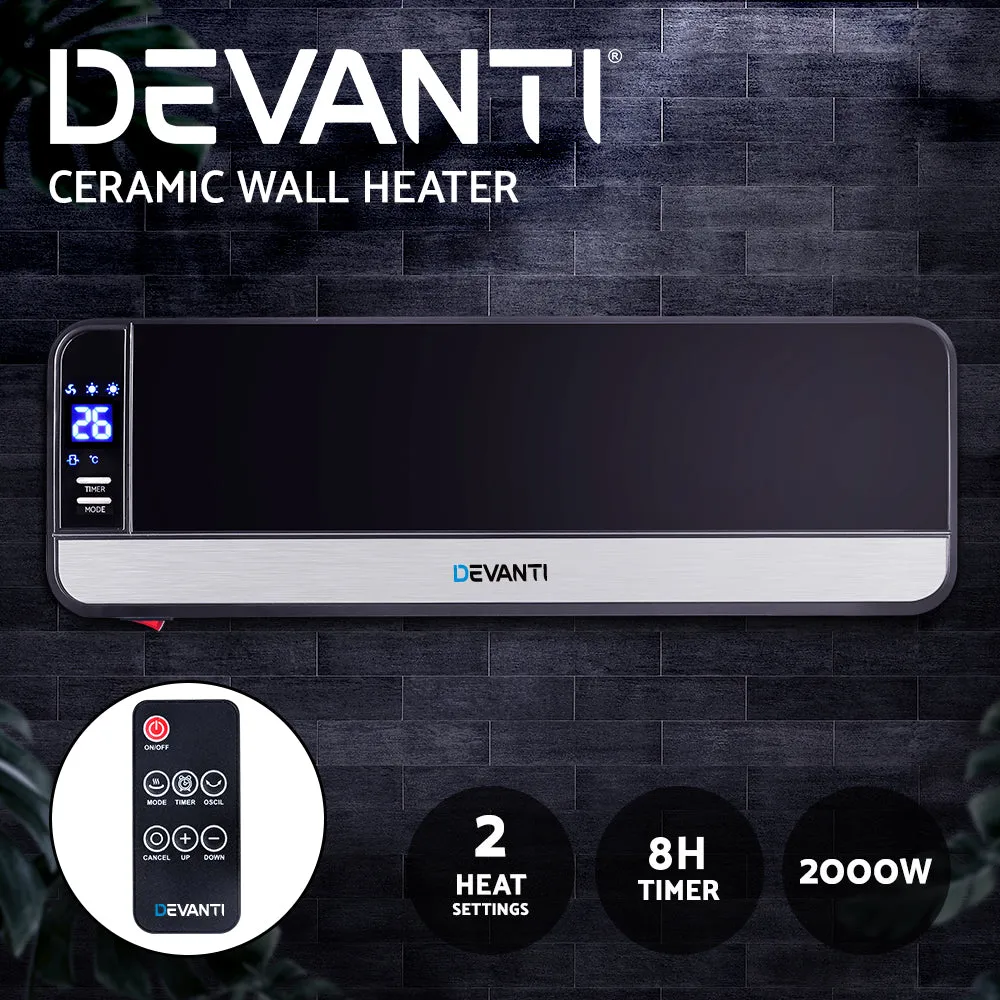 Efficient 2000W Black Ceramic Wall Heater with Remote - Devanti