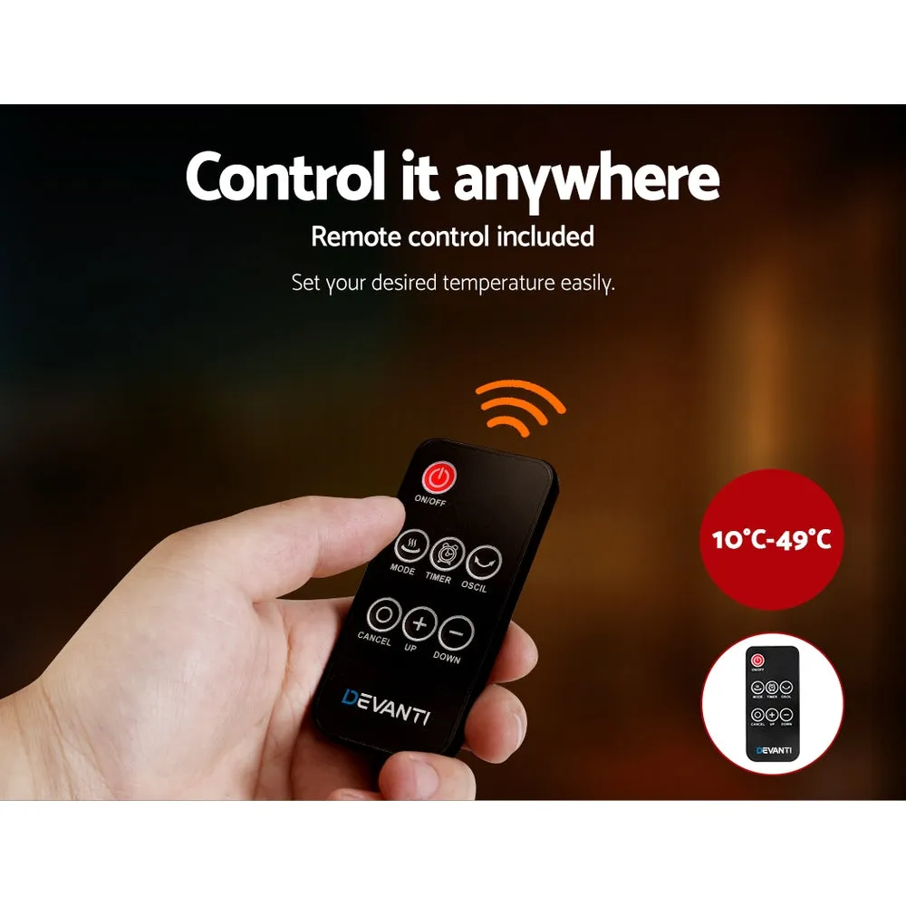 Efficient 2000W Black Ceramic Wall Heater with Remote - Devanti