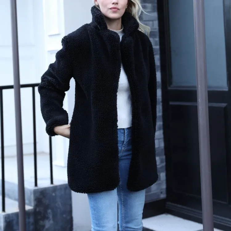 Fashion Faux Fur Long Sleeve Lapel Outwear