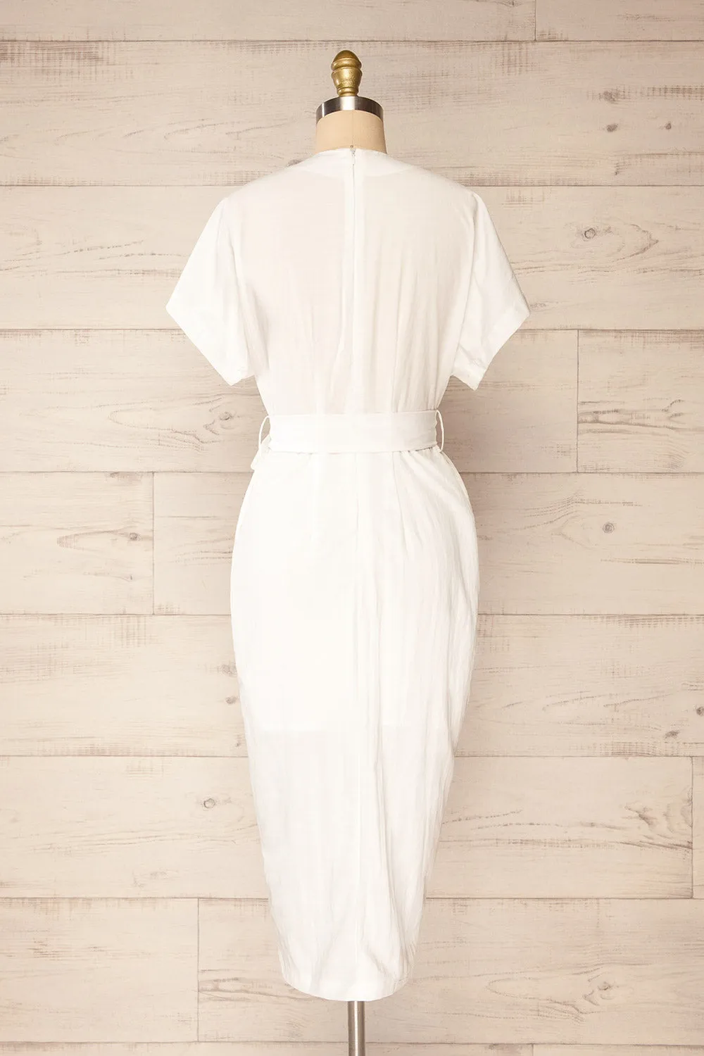 Junin White | Short Sleeve Wrap Midi Dress