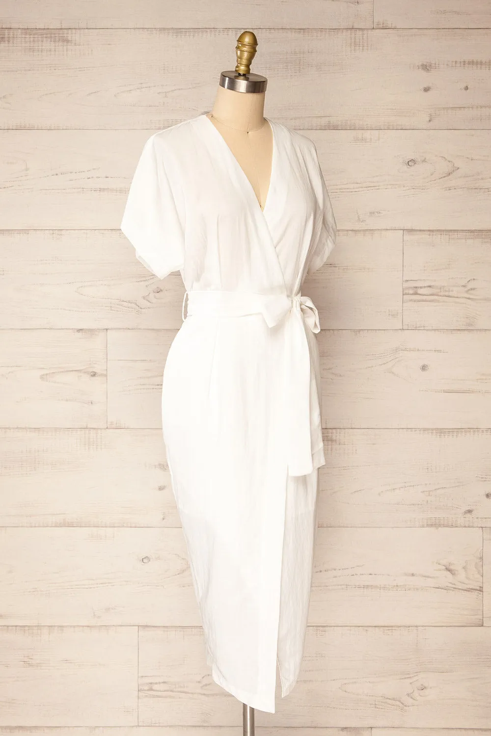Junin White | Short Sleeve Wrap Midi Dress