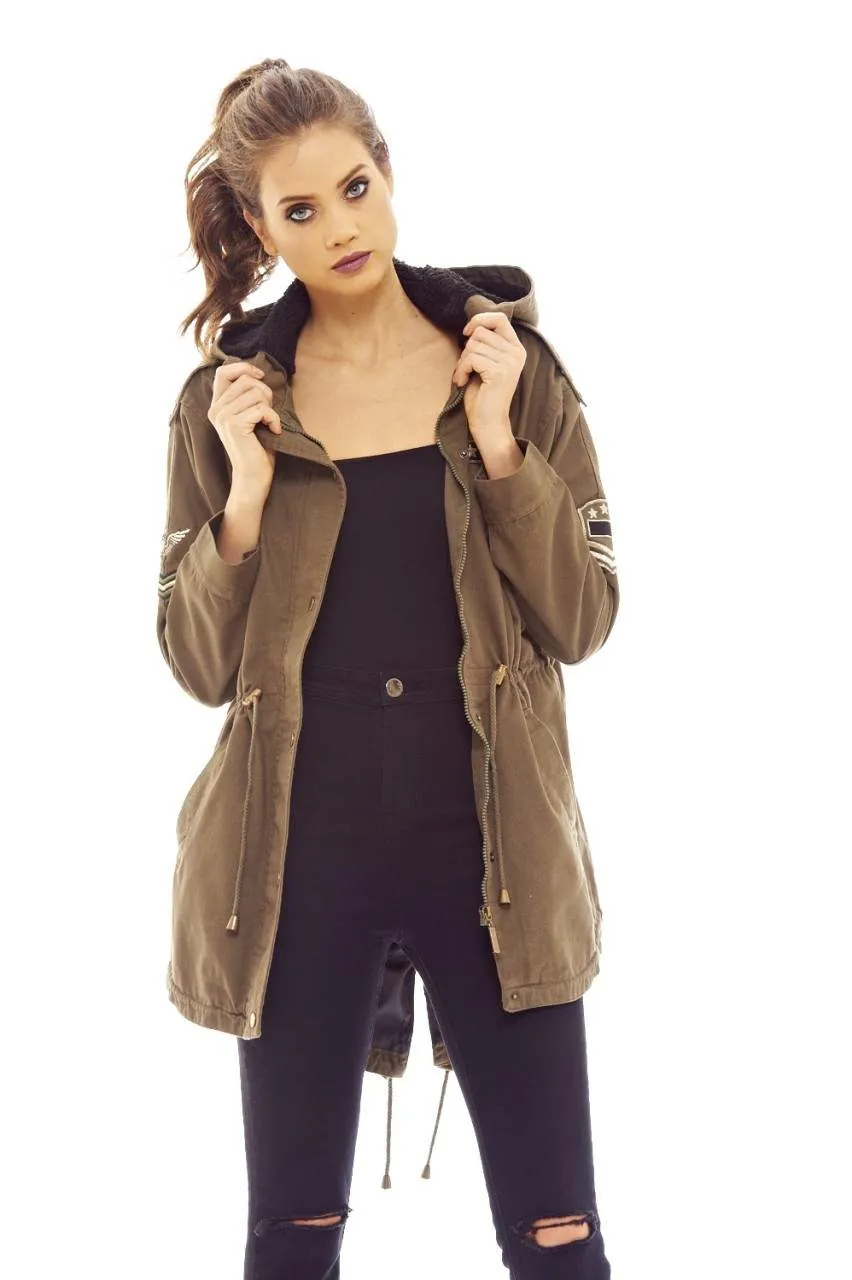 Khaki Parka Jacket with Hood