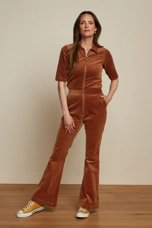 King Louie Garbo Flare Jumpsuit Corduroy Bombay Brown