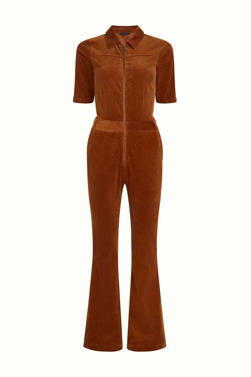 King Louie Garbo Flare Jumpsuit Corduroy Bombay Brown