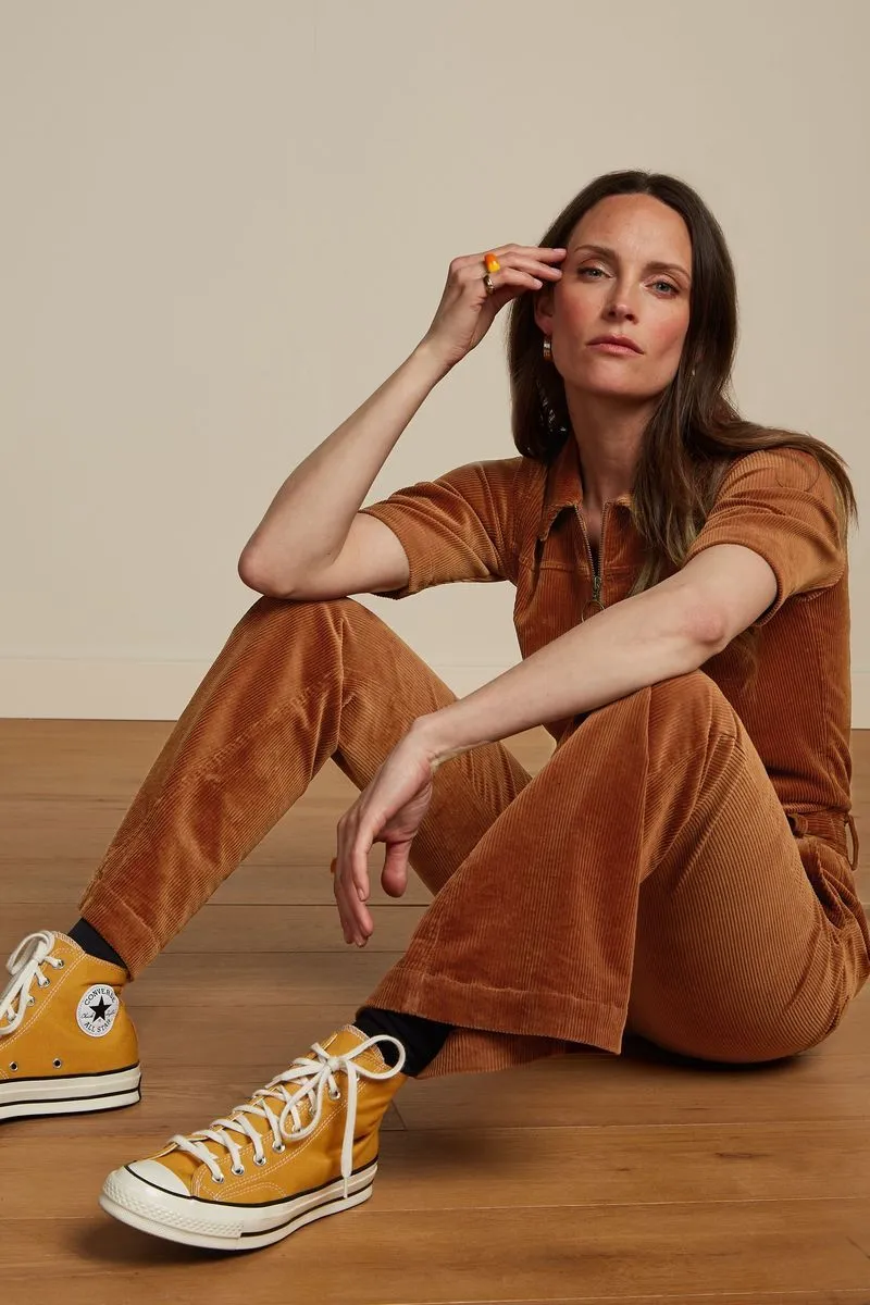 King Louie Garbo Flare Jumpsuit Corduroy Bombay Brown