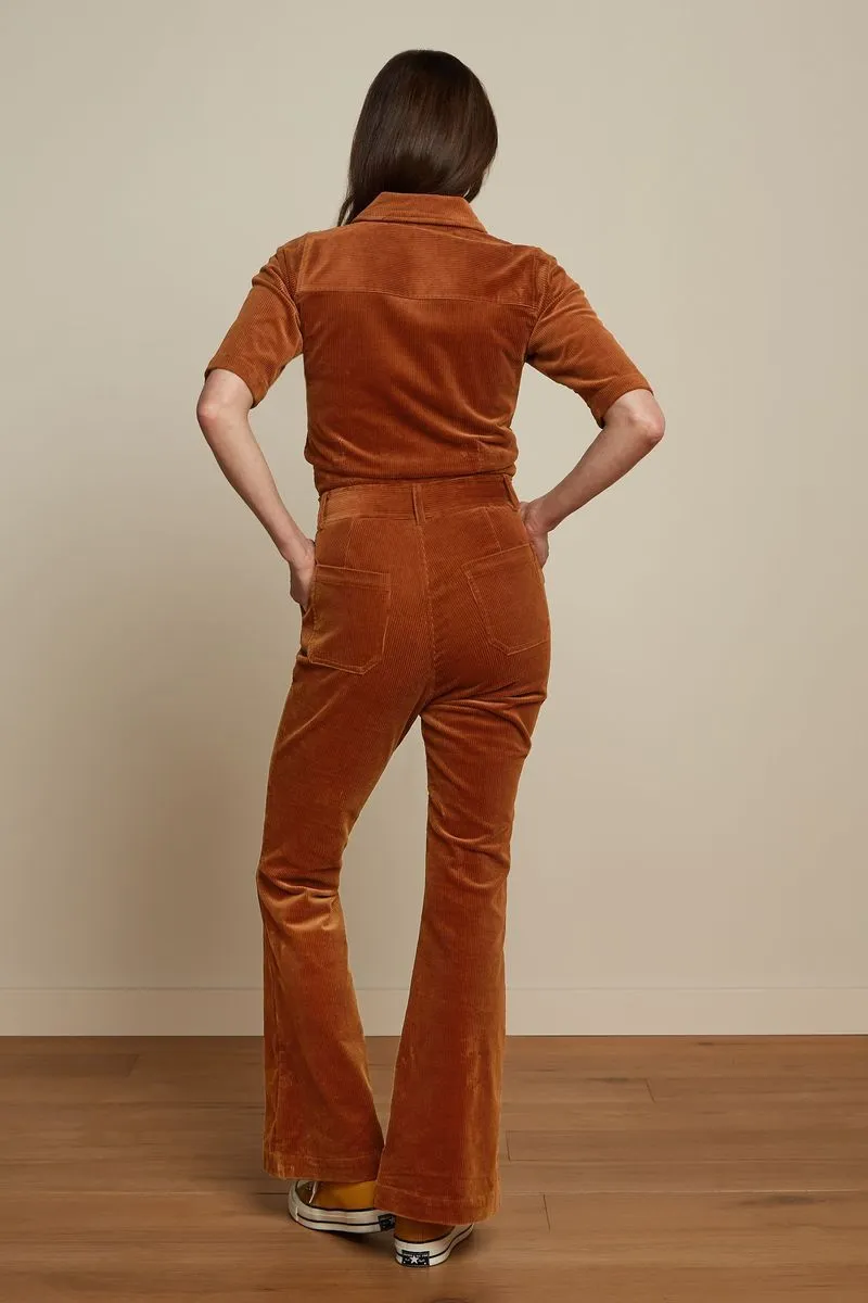 King Louie Garbo Flare Jumpsuit Corduroy Bombay Brown