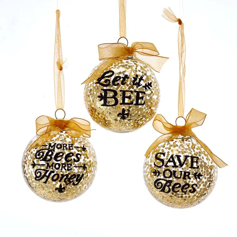Kurt Adler Gold Balls with Words Glass Ornament