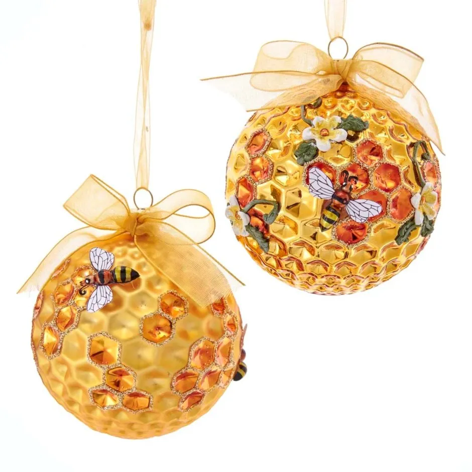 Kurt Adler Honeycomb Bee & Flower Glass Ball Ornament