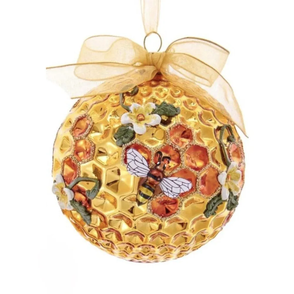 Kurt Adler Honeycomb Bee & Flower Glass Ball Ornament