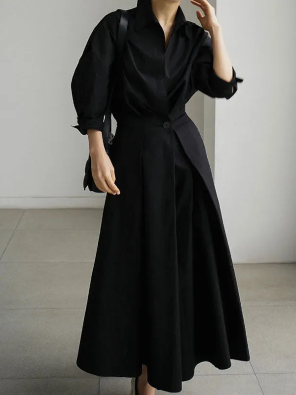 Long Sleeve Solid Shirt Maxi Dress