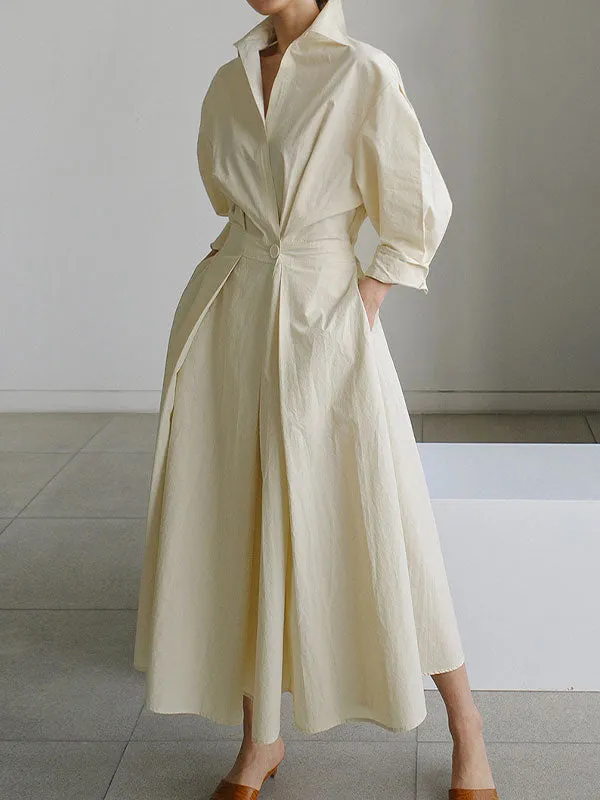 Long Sleeve Solid Shirt Maxi Dress