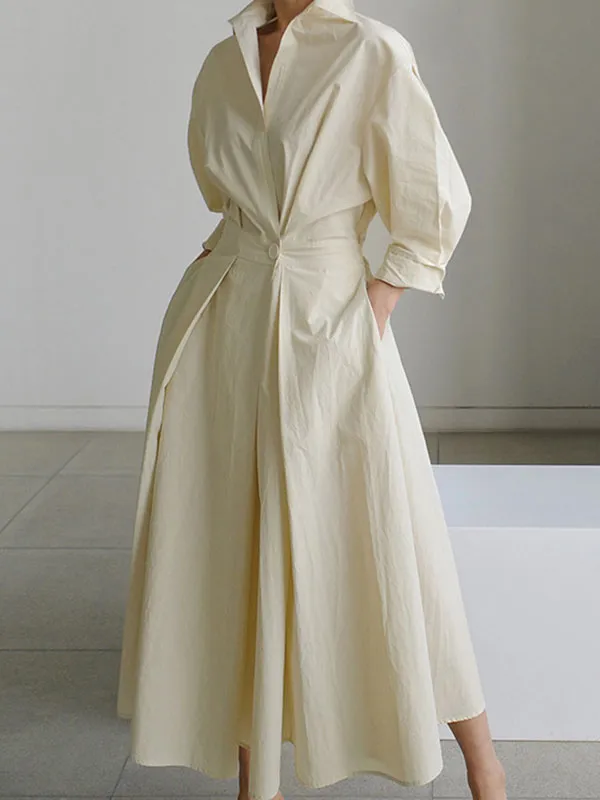 Long Sleeve Solid Shirt Maxi Dress