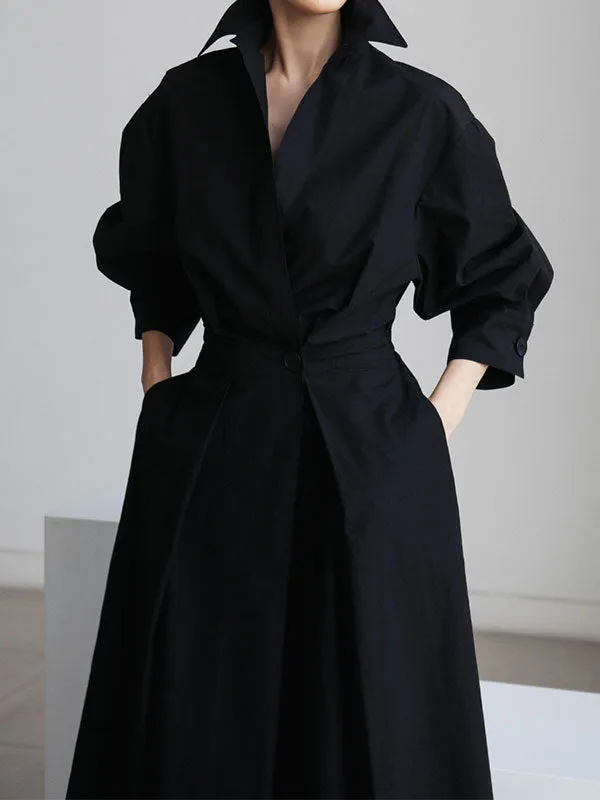 Long Sleeve Solid Shirt Maxi Dress