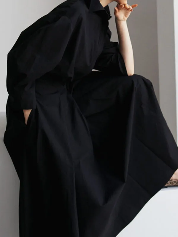 Long Sleeve Solid Shirt Maxi Dress